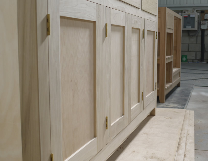 Detail shot of the freestanding sideboard/dresser base unit. The finished piece will be hand painted